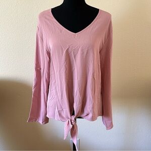 SUEANI Women’s Long Sleeves V-Neck Tie Front Chiffon Blouse Pink S(US 4-6) NWT